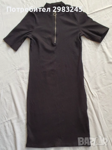 Черна дълга рокля с къси ръкави и цип