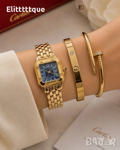 комплект часовник и гривни от висококачествена стомана cartier , снимка 3 - Гривни - 54904475