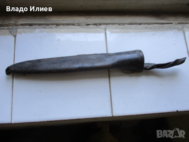 Автентичен  капански овчарски ръчно изработен  нож  на Евгений Таралежа с инкрустирана дръжка от рог, снимка 4 - Антикварни и старинни предмети - 54896489
