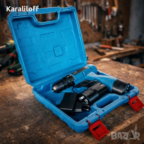 Комплект безжичен винтоверт с Led осветление, батерия и куфар - всичко под ръка, снимка 4 - Винтоверти - 54001829