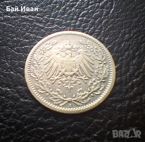 Стара сребърна монета 1/2 марка 1907 г. буква А - Германска империя - красива !, снимка 10 - Нумизматика и бонистика - 55306409