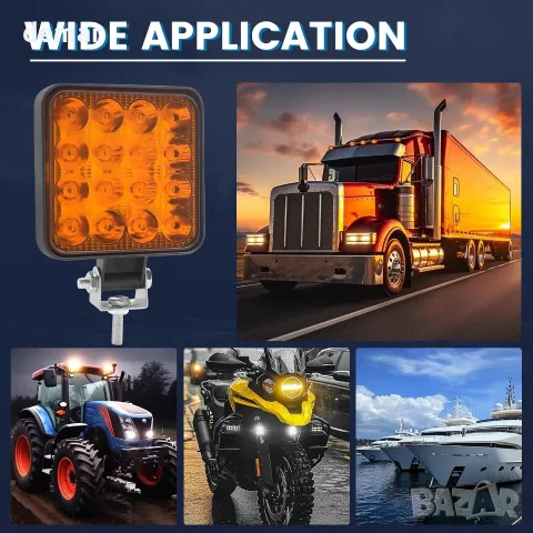 4 броя LED прожектори 4x4, Ултра ярки квадратни фарове 8,5 см, 12V, снимка 7 - Части - 55554951