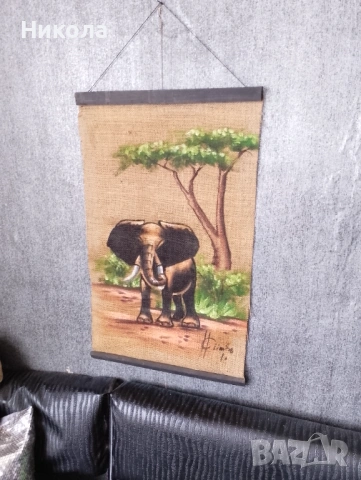 Дърворезба-слон,африкански картини върху зебло, снимка 10 - Декорация за дома - 51393931