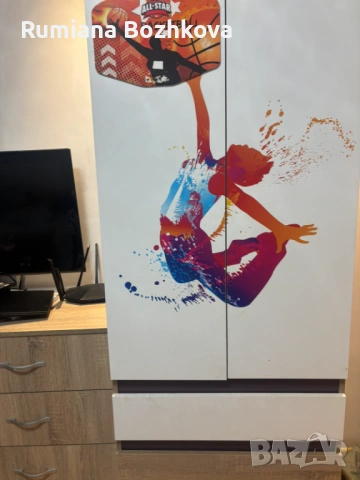 Двукрилен гардероб, бяло и дъб сонома, снимка 2 - Гардероби - 53999349