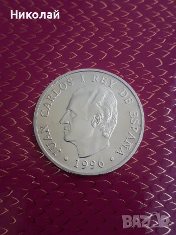 сребърна юбилейна монета от 2000 песети 1996г. Испания, снимка 2 - Нумизматика и бонистика - 55415255