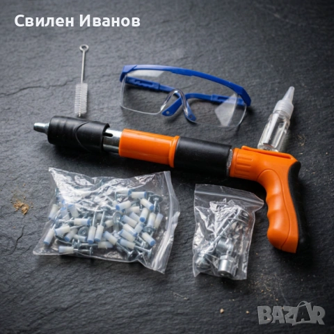 Професионален пистолет за забиване на пирони + 50 броя пирона, снимка 6 - Куфари с инструменти - 54353726