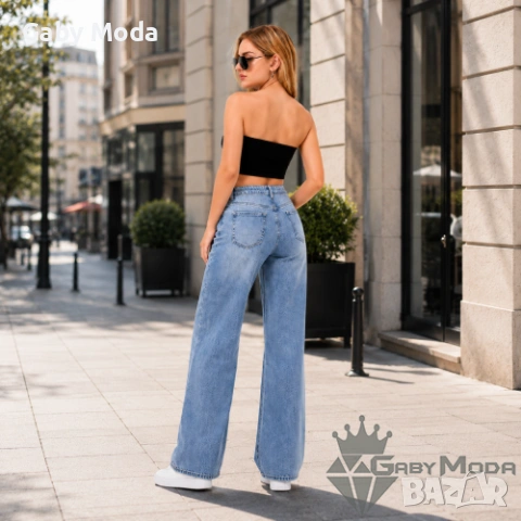 Дамски широки дънки с висока талия Urban Light Blue, снимка 2 - Дънки - 55060400