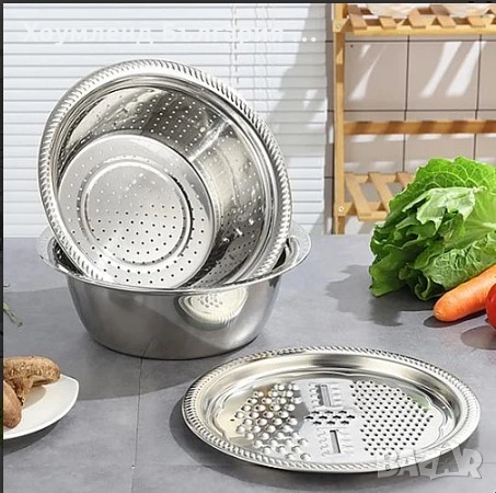 Неръждаема купа с ренде и гевгир 3в1, снимка 2 - Съдове за готвене - 54356787