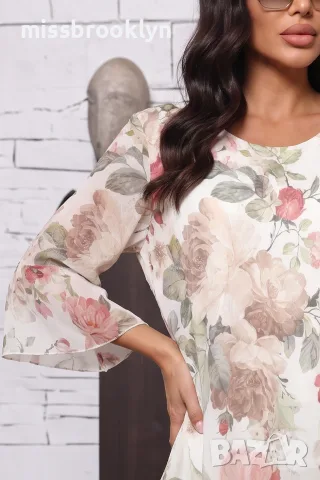Блуза “Romantic Floral Garden” – бежова блуза с флорален принт арт.5097, снимка 2 - Туники - 55659106