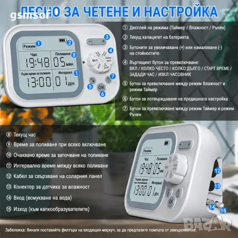 Автоматична система за поливане на цветя и саксии със соларен панел и датчик за влажност, снимка 2 - Напояване - 55380078