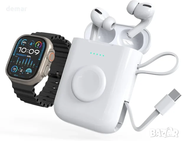 3 в 1 външна батерия за iPhone и Android, 5200 mAh калъф за зареждане на Airpods Pro 1 и 2