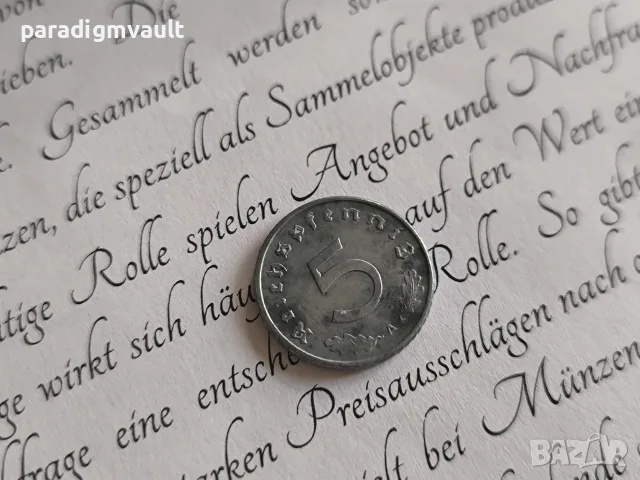 Трети райх - Германия - 5 пфенига | 1941г.; серия А, снимка 2 - Нумизматика и бонистика - 55657339