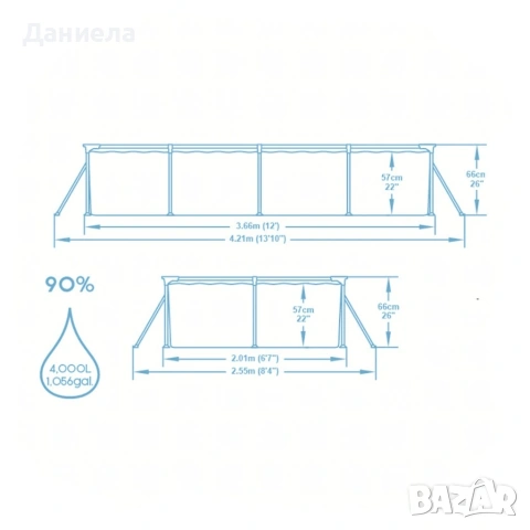 BESTWAY Steel Pro басейн 366x201x66 см с филтърна помпа - 4000 л капацитет, снимка 9 - Други стоки за дома - 54858099