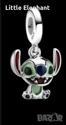 Сребърен висящ елемент Стич"Happy"/нов