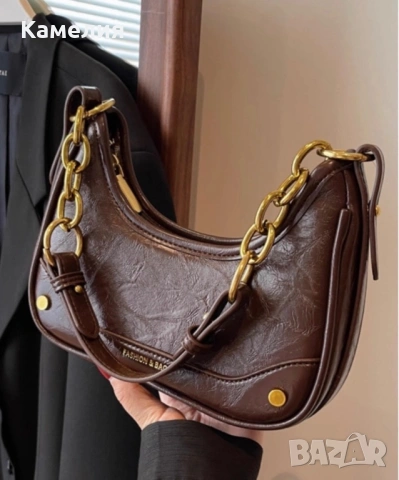 Луксозна mini hobo чанта - еко кожа - златни детайли - НОВА, снимка 6 - Чанти - 54945819
