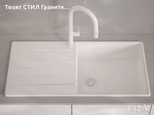 Бяла кухненска мивка от гранит Копенхаген 1000x500 Top 60, снимка 8 - Мивки - 55123819