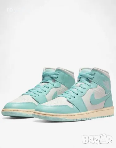 NIKE Air Jordan 1 Mid Shoes White/Blue Нови Дамски Маратонки 