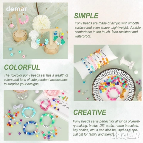 JASOLYI Комплект от 3600 цветни мъниста, 1000 мъниста с букви, 100 цветни висулки, снимка 5 - Други стоки за дома - 54065802