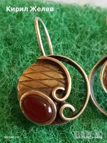 Бохемски стил Артистични сребърни обеци с червен КЕХЛИБАР 54190, снимка 3 - Обеци - 54014454