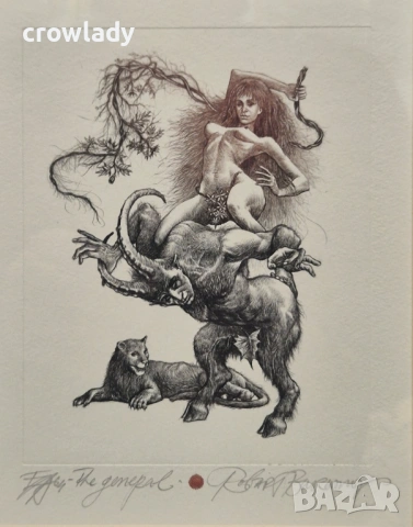 РОБЕРТ БАРЪМОВ 1966-2021 "Гетералът" около 2010г. литография суха игла, снимка 2 - Картини - 54087565