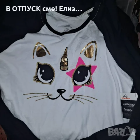 Дамска памучна блуза реглан с щампа и паетки cat Unicorn котка еднорог, снимка 2 - Блузи с дълъг ръкав и пуловери - 55327617