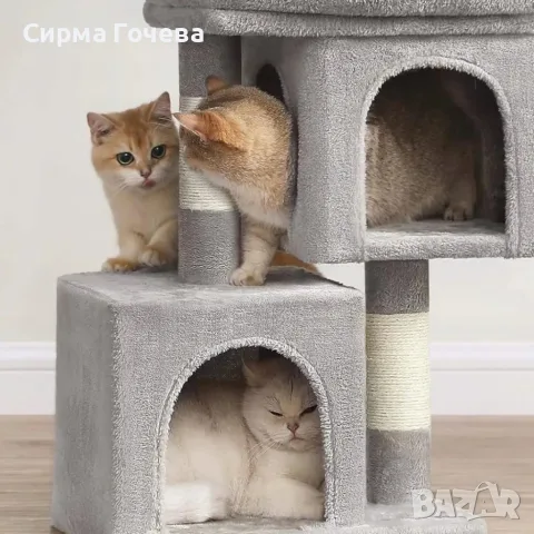Голяма катерушка за котки 67 см с легло - 2 къщички, драскалки от сизал и 3 нива, снимка 2 - За котки - 55575016