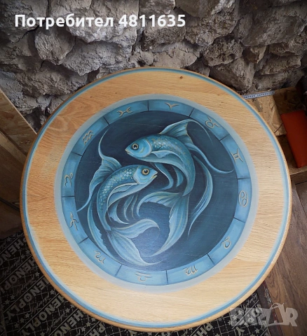 Маса за кафе от масивно дърво с рисунка , снимка 2 - Маси - 54379530