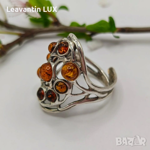 Сребърен пръстен с Балтийски кехлибар , снимка 2 - Пръстени - 54227512
