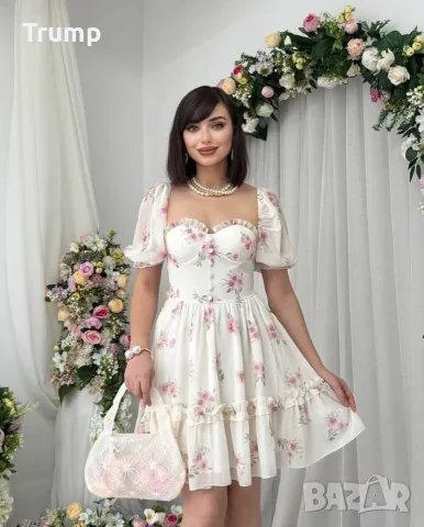 - 40 % Кукленска шифонена рокля на цветя , цвят екрю