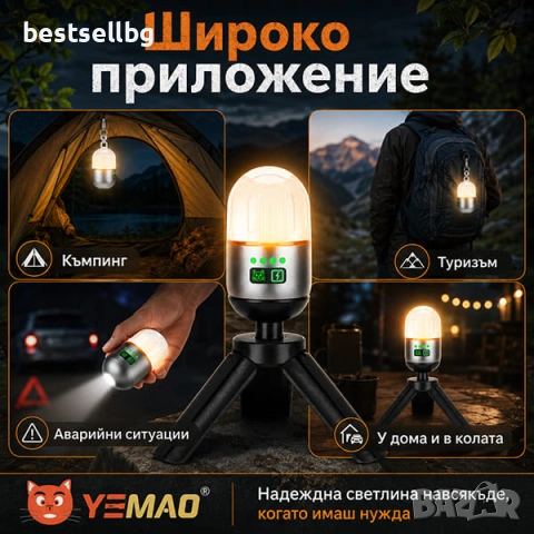 Мощна къмпинг лампа осветление LED фенер за палатка туризъм рибов, снимка 4 - Къмпинг осветление - 54367164