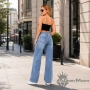 Дамски широки дънки с висока талия Urban Light Blue, снимка 2