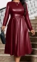 4XL Кожена рокля бордо с дълъг ръкав , снимка 1
