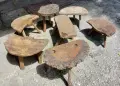 Трикраки стари столчета и маси, стол, маса паралия, синия, снимка 13
