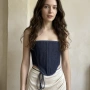 Ръчно изработен Denim корсет (100% памук), М-размер, снимка 1