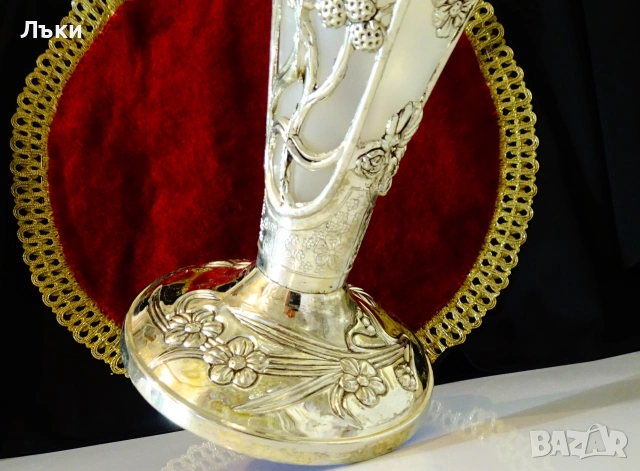 Посребрена ваза,лози,грозде,Art Nouveau , снимка 6 - Вази - 55102643