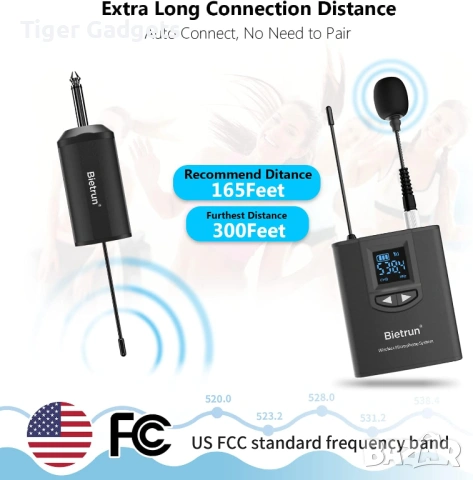Bietrun WXM07 – безжична UHF микрофонна система 3 в 1 с headset, handheld и lavalier микрофон, снимка 3 - Микрофони - 54549691