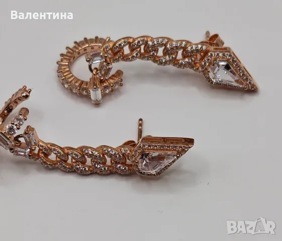 Екстравагантни дамски 925 сребърни обеци по ухото с розово златно покритие и циркони , снимка 8 - Обеци - 55495034