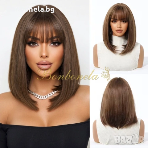 Светло кестенява перука със средна дължина