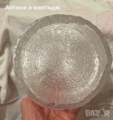 Винтидж хрустална ваза Skruf "Woodstock" (Швеция, 13 см), снимка 6 - Вази - 55683430
