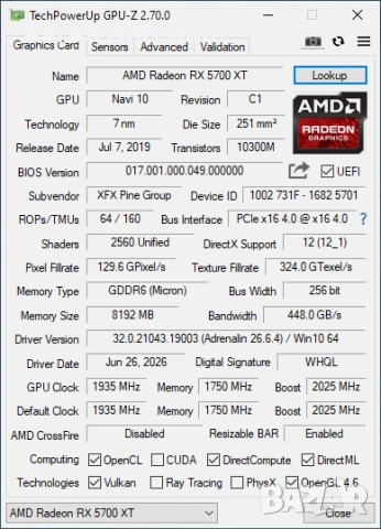 Видеокарта XFX RX 5700 XT 8GB THICC III Ultra, снимка 10 - Видеокарти - 55263695