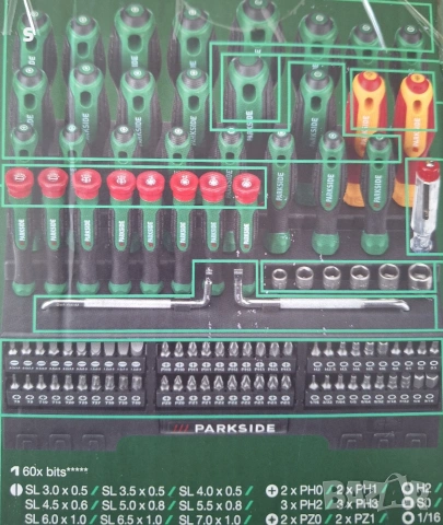 комплект отвертки и битове на Парксайд от 101бр., снимка 10 - Отвертки - 54327720