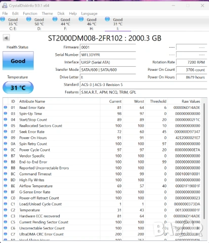 Твърд диск 2TB Seagate Barracuda ST2000DM008, снимка 6 - Твърди дискове - 54693196