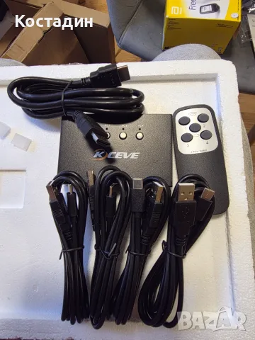 KCEVE 18Gbps HDMI 4 Ports KVM Switch with IR (4-портов HDMI KVM превключвател), снимка 4 - Суичове - 55674579