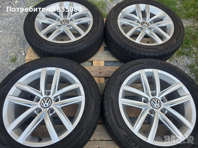 Лети джанти 16ки 5х112 VW + летни гуми 205/55/16 Dunlop, снимка 2 - Гуми и джанти - 55080936