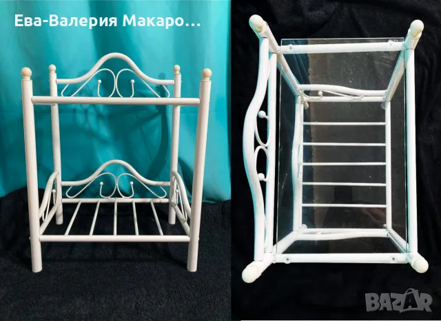 Ковани нощни шкафчета/етажерки със стъклен плот – бели (комплект 2 бр.)