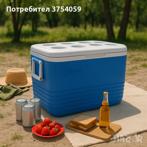 Хладилна кутия Atlantic 60L, пасивна, синя, с поставки за чаши, снимка 3 - Хладилни чанти - 55199235