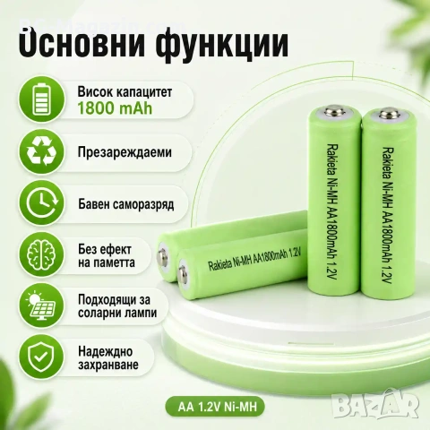 Акумулаторни батерии за соларни лампи Rakieta AA 1800mAh презареждащи се играчки фенери дистанционни, снимка 2 - Друга електроника - 51273735