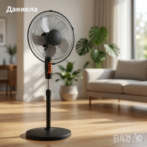 Подов вентилатор 45W с 5 лопатки, 3 скорости и автоматично въртене – тихо и ефективно охлаждане, снимка 3 - Вентилатори - 54874399