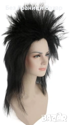 Нова Черна пънк рок перука за жени 80s парти фестивал Хелоуин маскарад, снимка 8 - Аксесоари за коса - 54230312