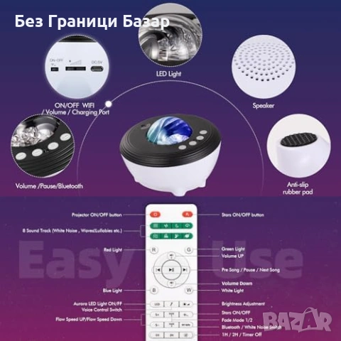Нов LED звезден проектор нощна лампа с Alexa App дистанционно колонка с релаксиращи звуци, снимка 5 - Други стоки за дома - 54106589